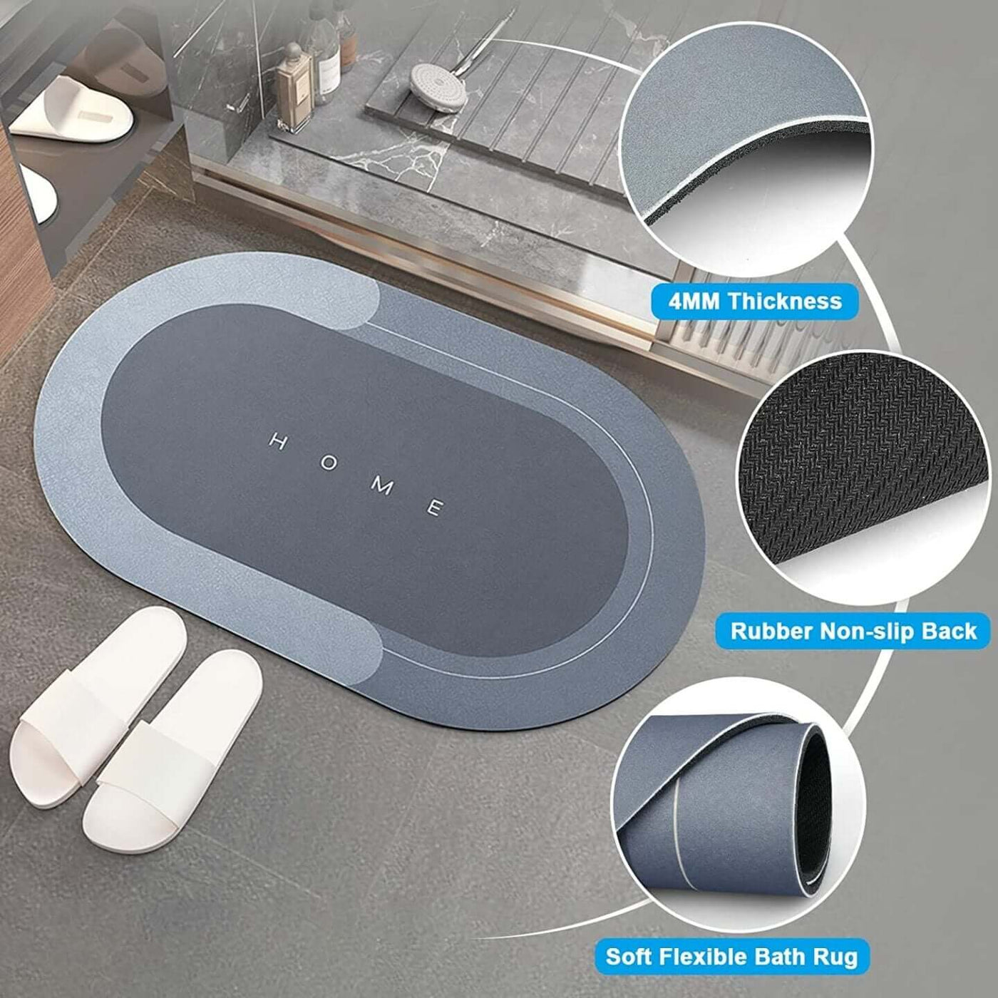 Quick Dry Dirt Resistant Bath Rug Bathroom Mat | Non-Slip Entrance Doormat